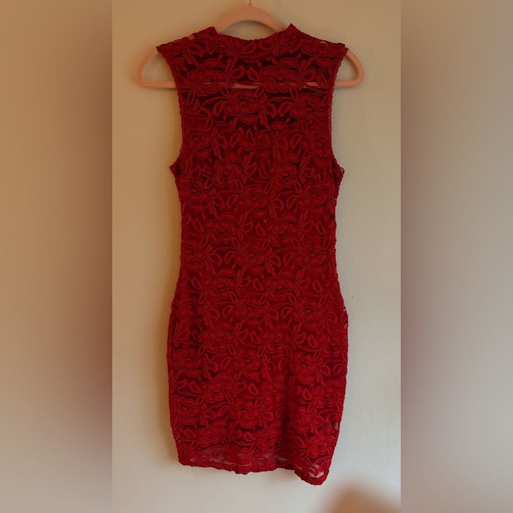 Soprano Red Floral Lace Mini Dress